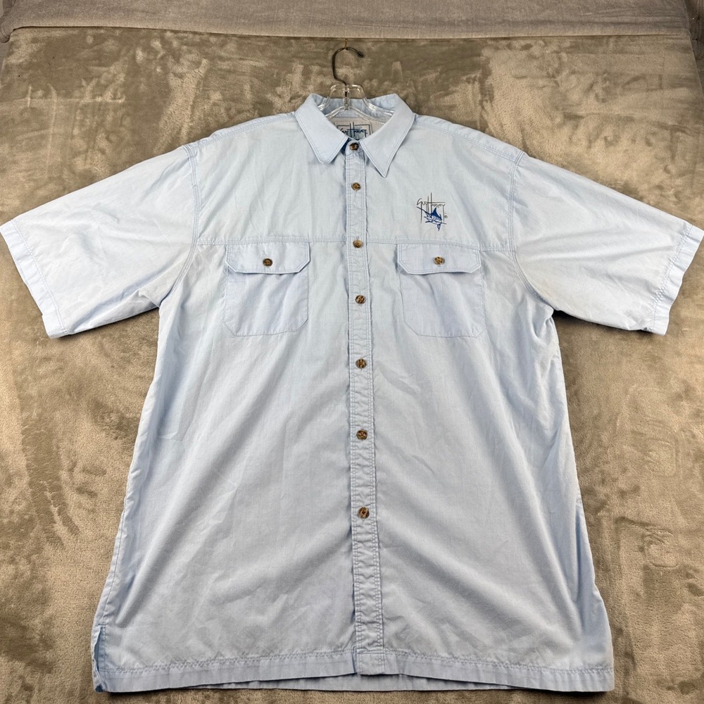 Guy Harvey Button-Down Mens XL Marlin Graphic Light Blue Vented Fishing EUC